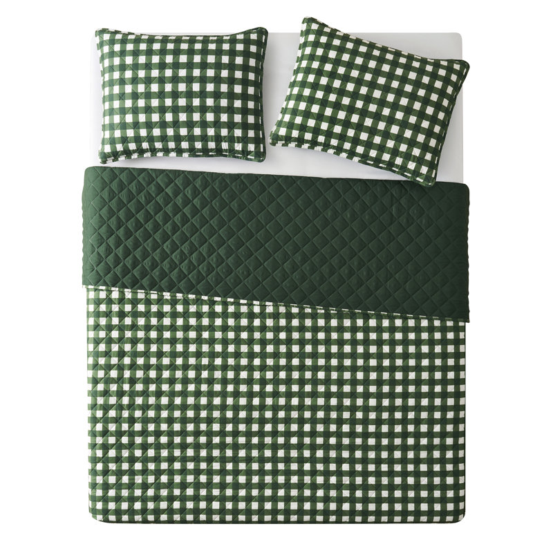 VCNY Home Gingham Microfiber Quilt Set, Twin Quilt + 1 Standard Sham, Green