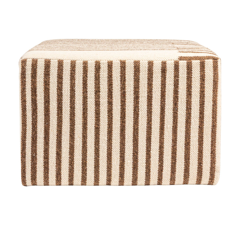 Wool Kilim Upholstered Coffee Table Ottoman, 16" H x 24" L x 24" W