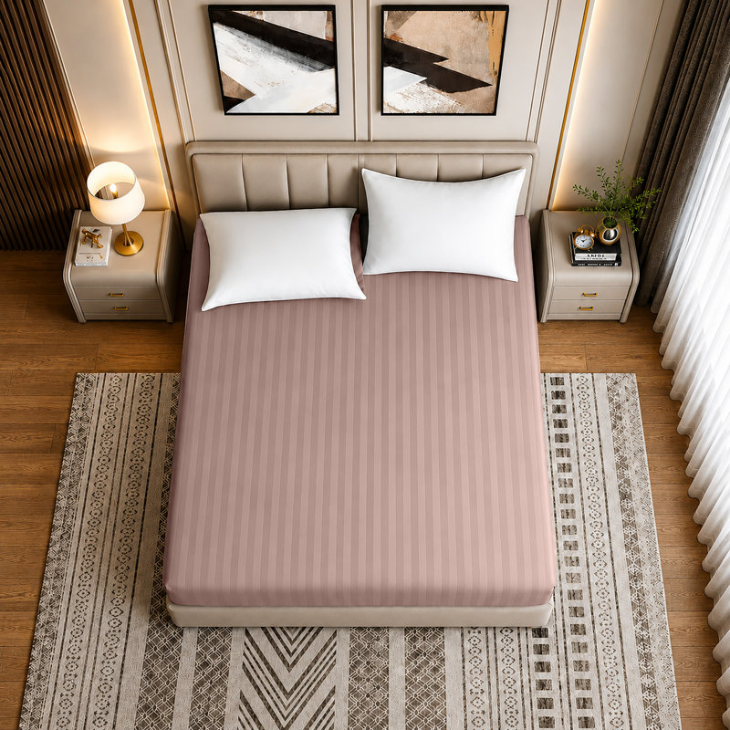 Luxury Striped Microfiber Fitted Sheet - 40 cm Deep Pocket, Ultra-Soft, Wrinkle-Resistant & Easy Car, Single (3'), Pink