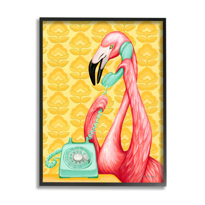 " Flamingo Calling Dial Telephone Groovy Flowers Wallpaper " by Amelie Legault