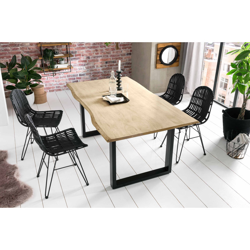 Table de salle à manger Acacia, Acacia clair chaulé, L 33,46 po x L 63 po, Noir