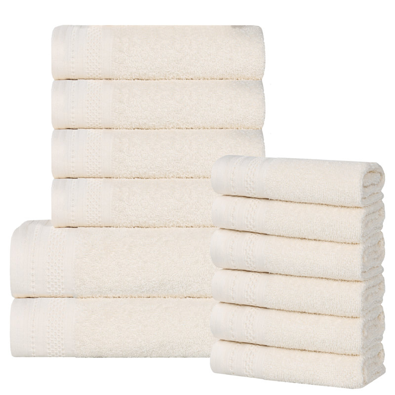 Ensemble de serviettes de bain 100% coton jacquard uni à motif de nid d'abeille 12 pièces Josann, Ivoire