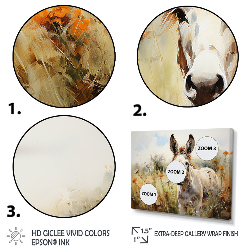 «Donkey Flower Meadow Landscape II - Donkey», ensemble de 4 pièces d'art mural, H 28 po x l 48 po