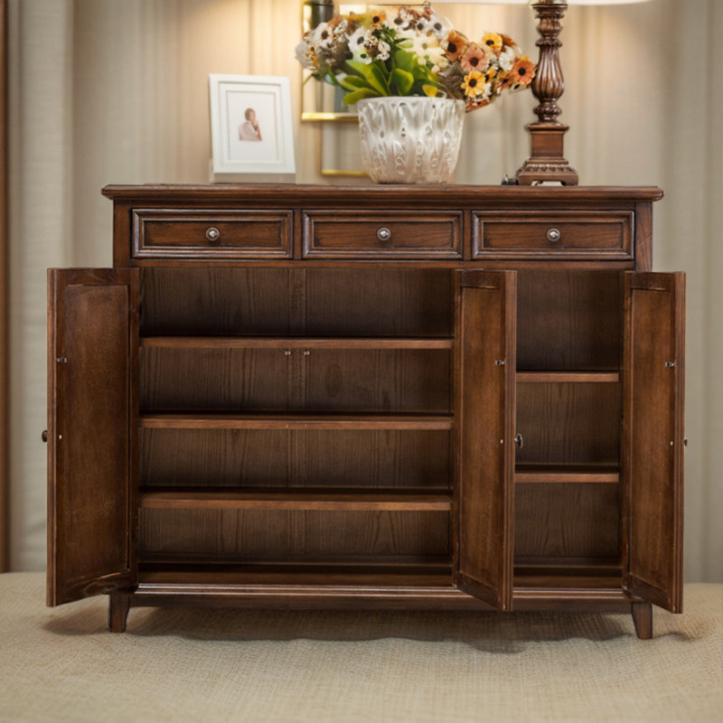Walnut Solid Wood Shoe Storage Bench, 41.34" H x 51.18" W x 15.75" D