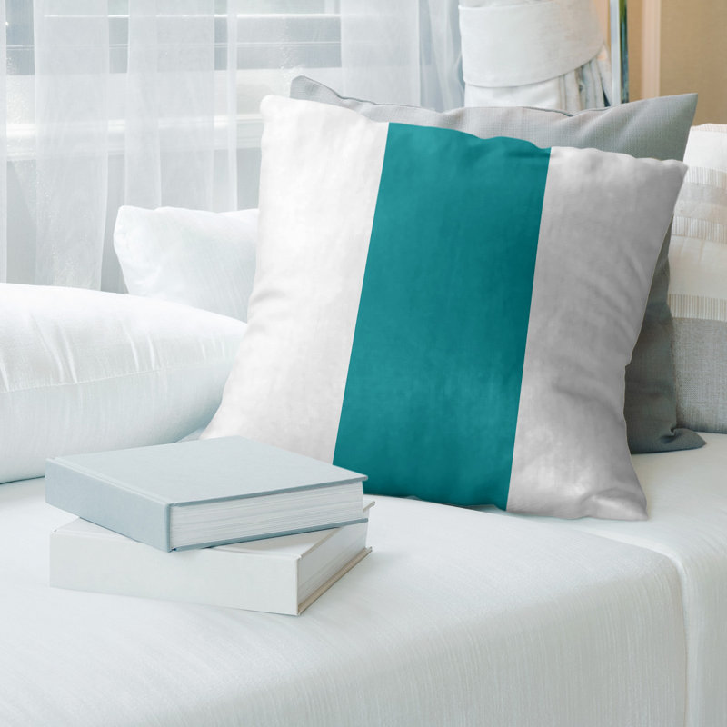  Housse de coussin Euro, Blanc / aqua, Polyester sergé