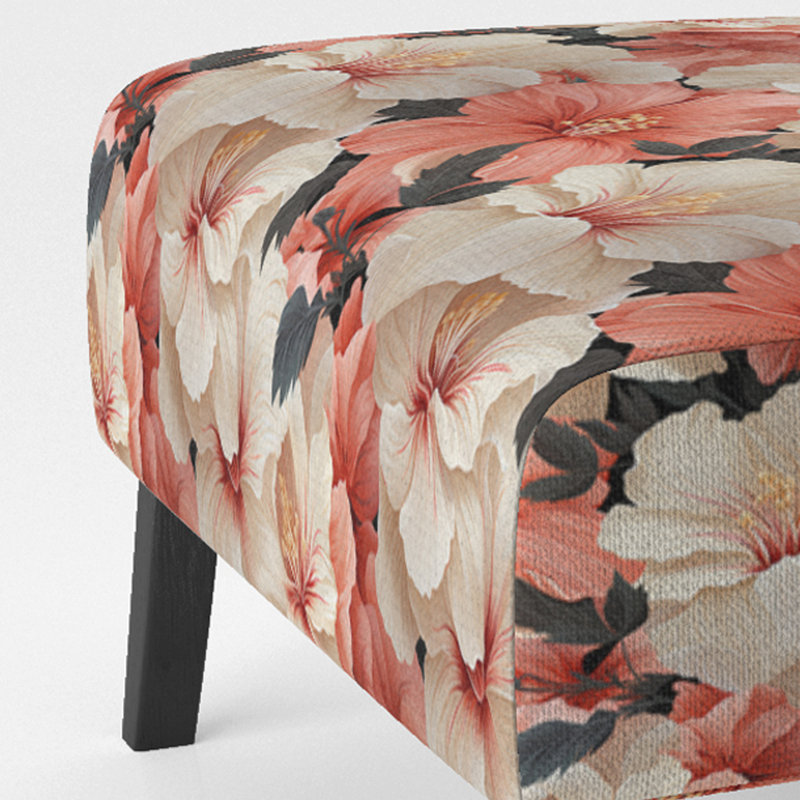 Tropical Whisper Tropical Pattern - Upholstered Coastal Slipper Chair, Pink Accent Chair, Tropical Whisper Tropical Pattern