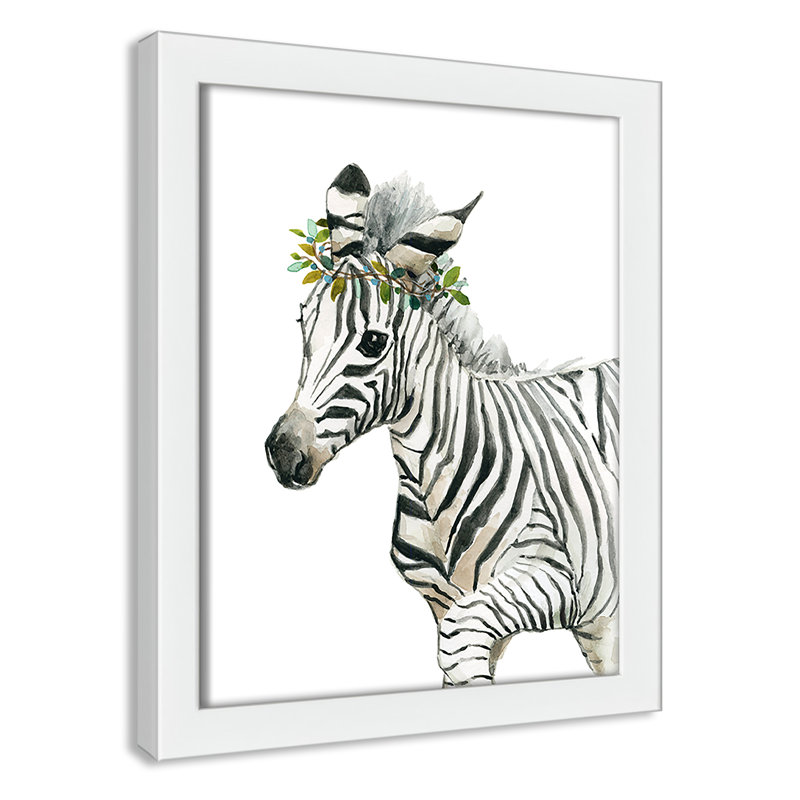 «Savannah Zebra», art encadré, H 11 po x l 9 po x P 1,18 po, Cadre blanc