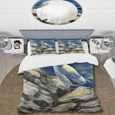 Seagull Birds By The Sea - Ensemble de housse de couette nautique et côtier - Polyester en microfibre