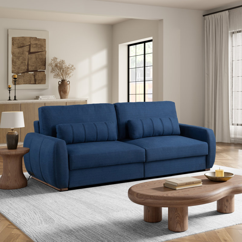 Coddle® Optic Queen Size Convertible Sleeper Sofa with USB-A/C & AC Power Ports in Performance Velvet Fabric, Navy