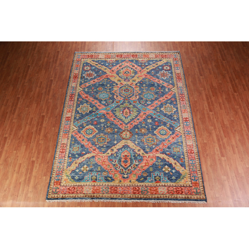 Tapis oriental fait à la main bleu Oushak 9 x 12