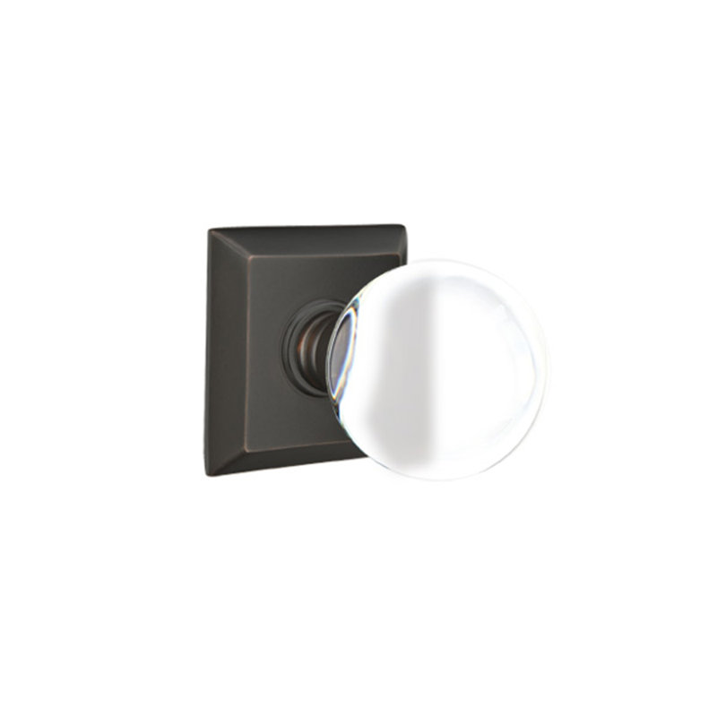 Ensemble de boutons de passage Emtek avec rosette Quincy et bouton en verre Bristol, Bronze frotté à l'huile
