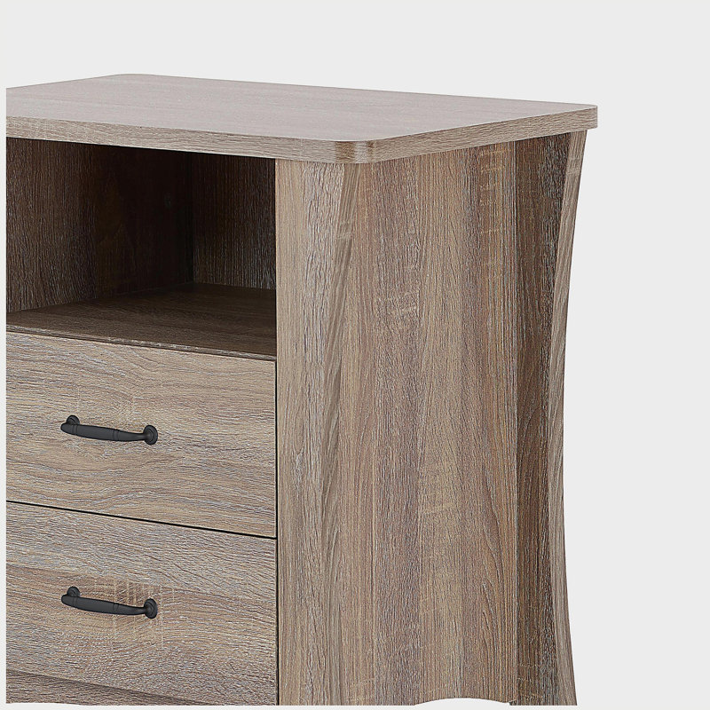 Table de chevet rustique naturelle avec 2 tiroirs et tablettes ouvertes