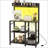HOMCOM Baker's Rack with Power Outlet and LED Lights, Bakers Racks for Kitchens with Storage, Industrial Microwave Stand with Glass Holders, Metal Basket, Multiple Shelves, Rustic Brown-824532093