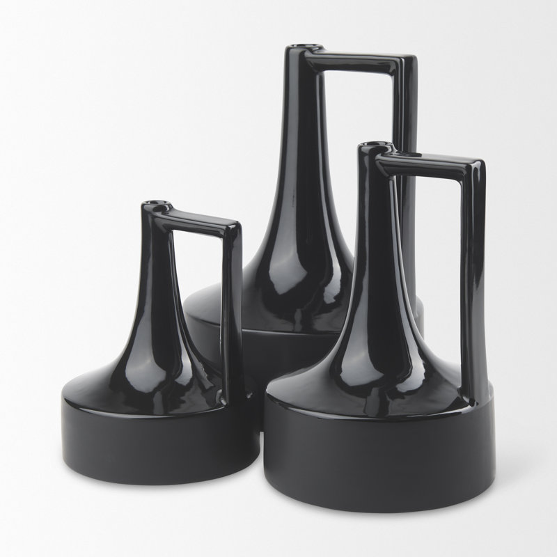 Vase de table en céramique Alisone, H 8 po x l 6 po x P 6 po, Noir mat