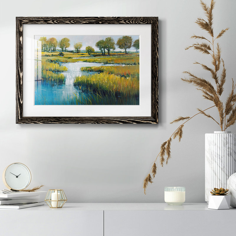 Marshland View III - Matted and Framed Under Acrylic Glass, Large Living Room Wall Art, Black, 28" H x 42" W x 1.5" D