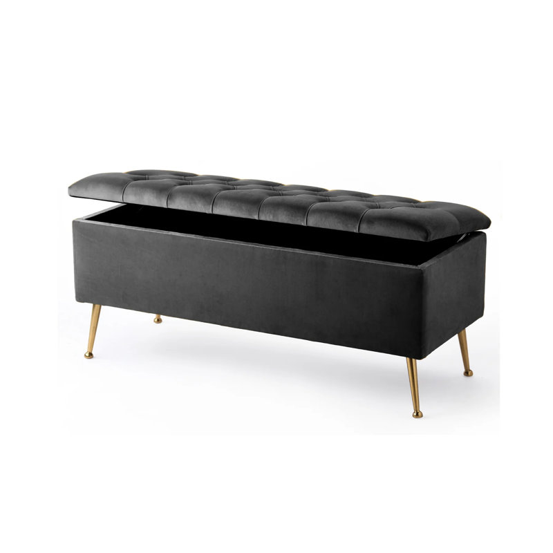 Amara Wide Velvet Tufted Rectangle Storage Ottoman Footstool Upholstered Bench with Legs for Living Room & Bedroom
