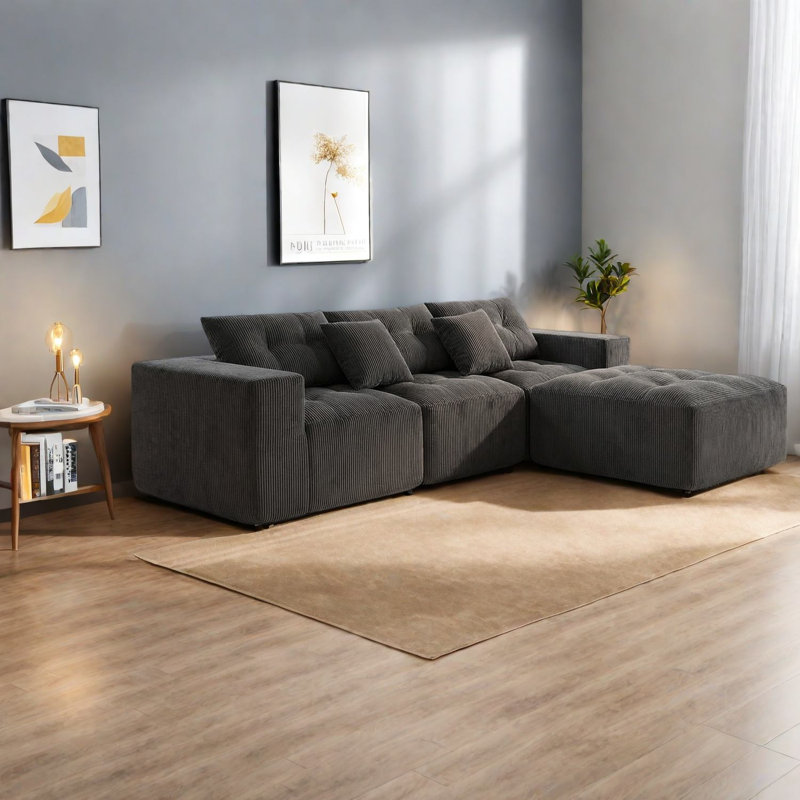 Spacious L-Shaped Corduroy Sofas, Modular Design for Modern Living