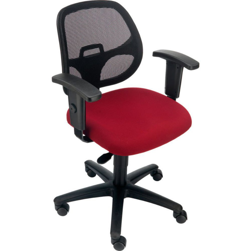 Red Mesh Mid-Back Office Chair with Adjustable Arms