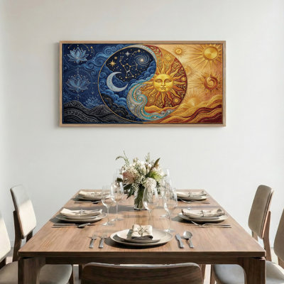 Sun Moon Canvas Wall Art Oil Painting Print Set Of 1，58 x 28 inch