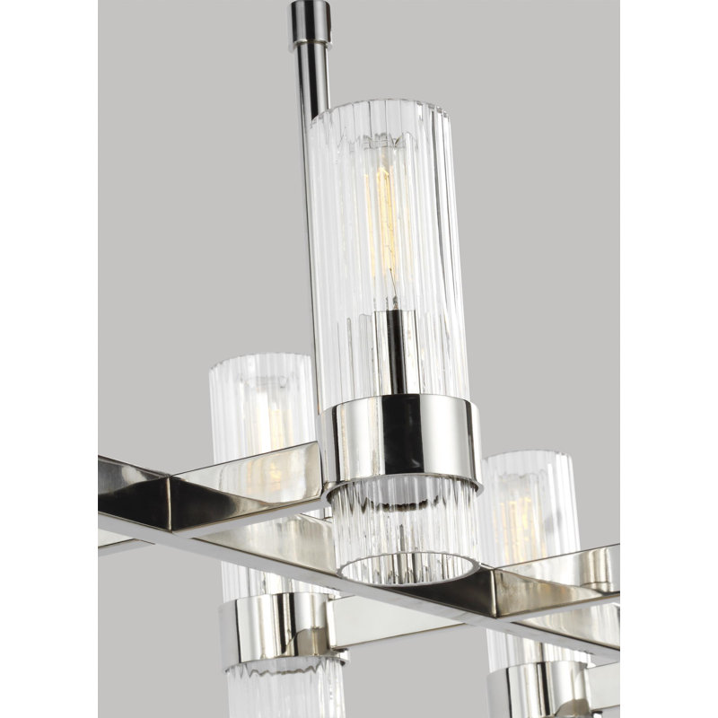 10 - Light Dimmable Linear Chandelier, Polished Nickel