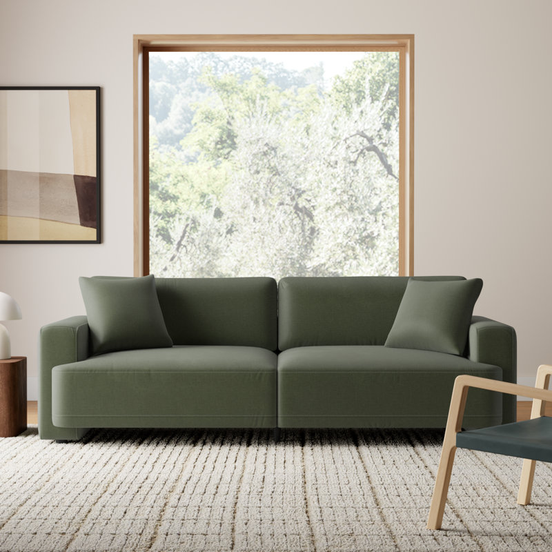 Ives 90" Upholstered Sofa, Soren Olivine Performance Velvet