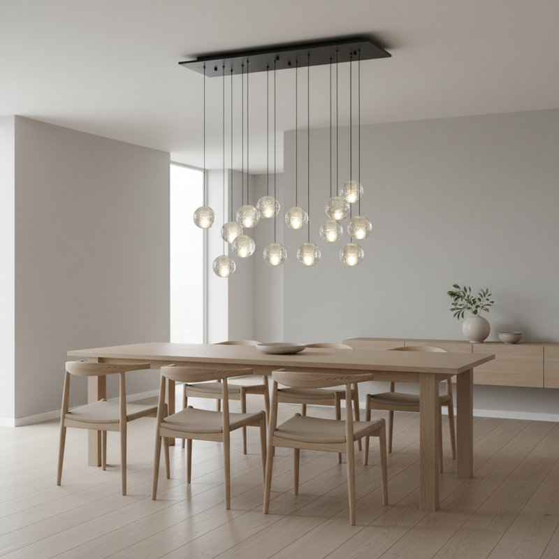 Luminaire suspendu carré / rectangulaire à 14 lumières pour îlot de cuisine Rowhn