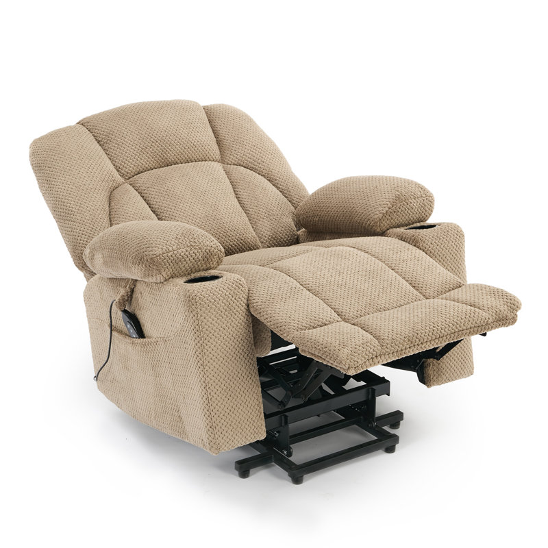 Fauteuil inclinable lève-personne électrique de 38,1 po avec porte-gobelet Levontae, Microfibre/microsuède brun clair