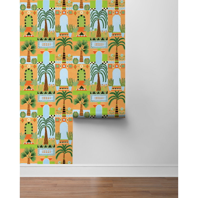 Papier peint à motifs géométriques Zilpha, Orange