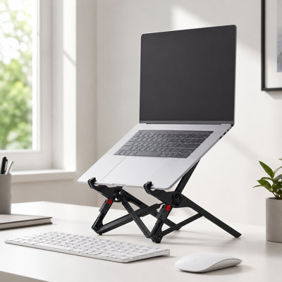 Black Dual Monitor Stand Riser, Drawer and Magnetic Pen Holders