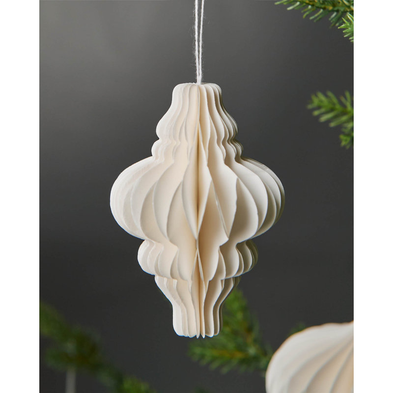 10 cm Geometric Paper Shatterproof Bauble, White