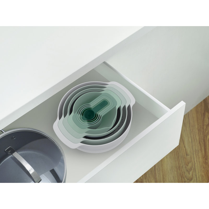 Nest 9-Piece Food Preparation Set with Nesting Mixing Bowls and Measuring Cups, Sage