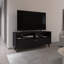 Meuble télé moderne avec 2 portes et tablettes de rangement ouvertes, meuble télé noir