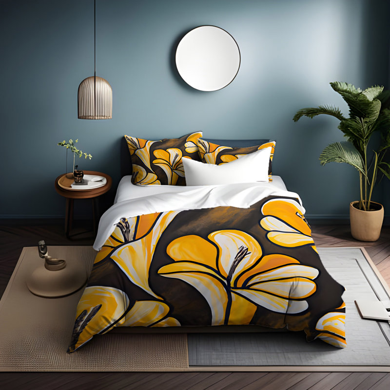 Polyester Floral Duvet Cover, King Duvet Cover + 2 King Shams