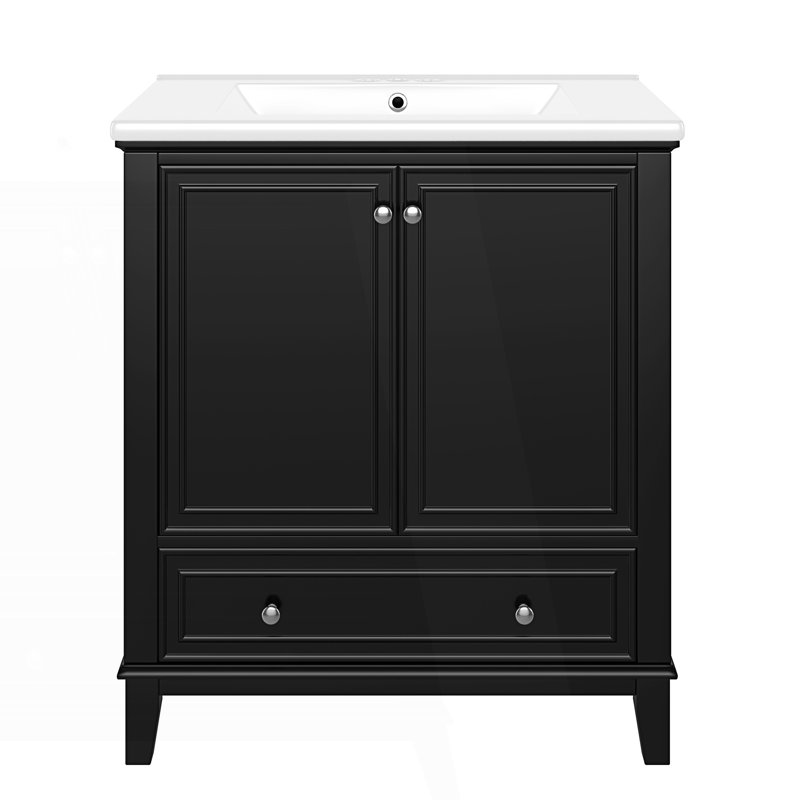 Meuble-lavabo multifonctionnel avec portes et tiroir, Noir