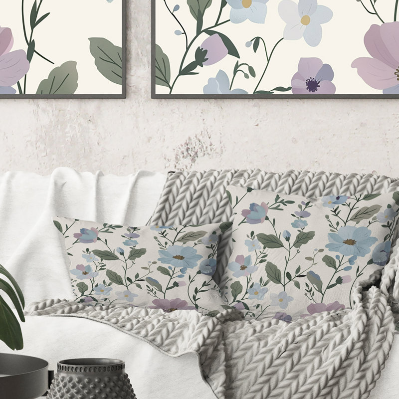 Coussin Vintage Floral - bleu poudre, H 16 po x l 16 po