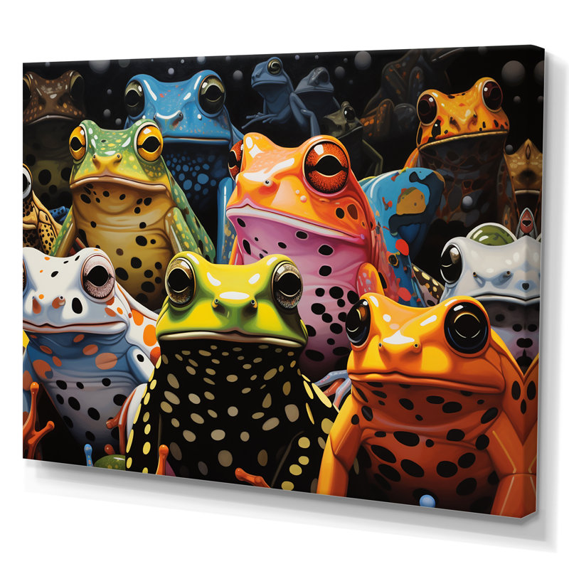 Multicolore grenouilles Pop Art, Toile tendue, H 34 po x l 44 po x P 1,5 po