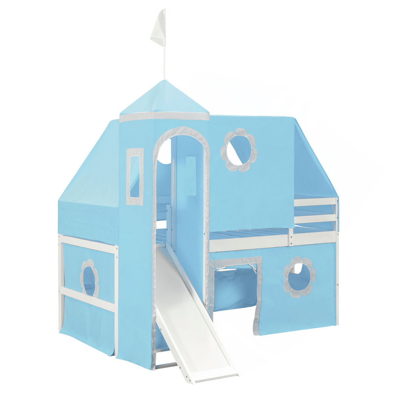 Lit mezzanine avec tente coulissante et tour, Lit simple, Bleu
