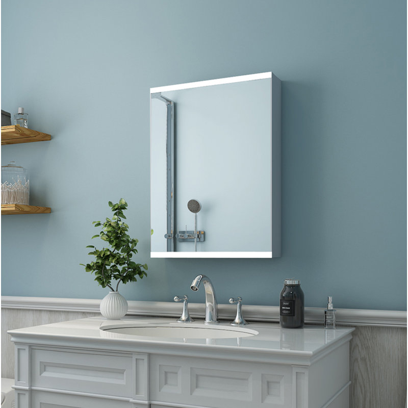 Armoire à pharmacie 1 porte avec 2 tablettes réglables et éclairage DEL Antionio, H 26 po x l 20 po x P 4,13 po, Gauche