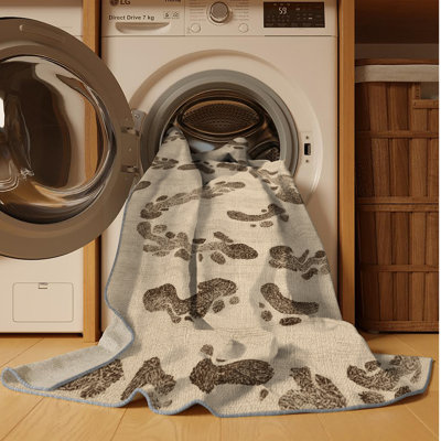 Washable Sandy Footprints Path Coastal Area Rug