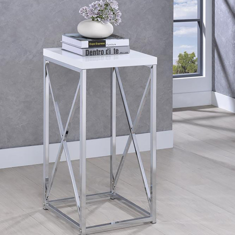 Table d'appoint blanc brillant et chrome