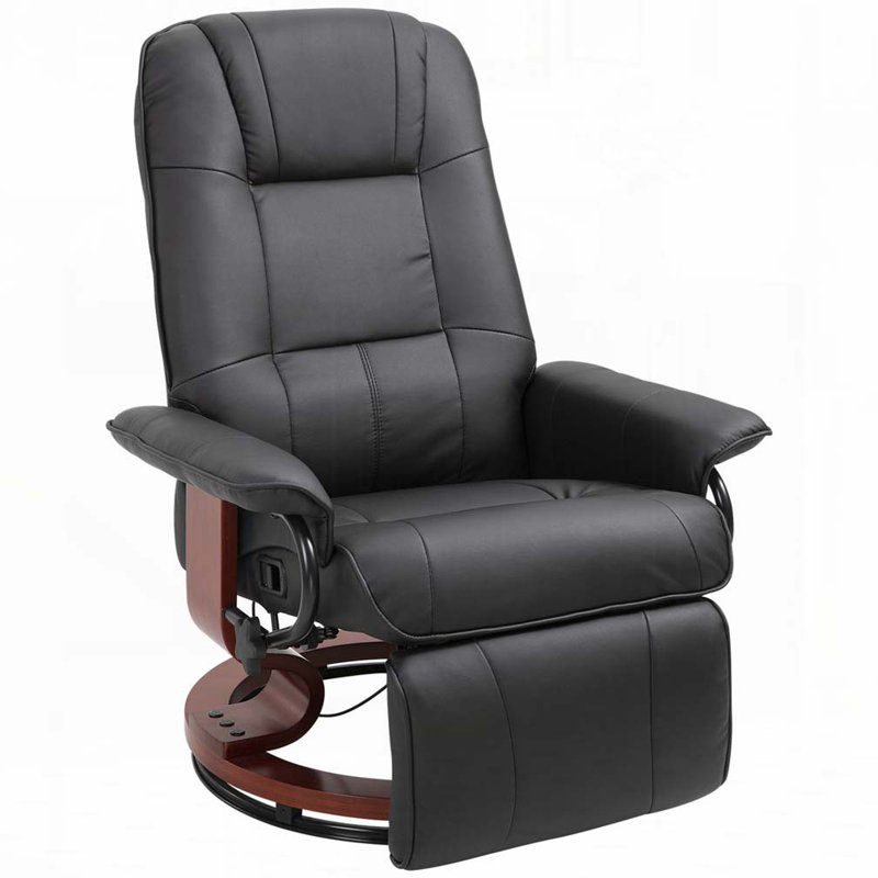 PU Swivel Manual Recliner Chair, Black Faux Leather