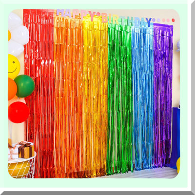 Rainbow Photo Booth Backdrop with Fringe Curtains for Parties and Events
