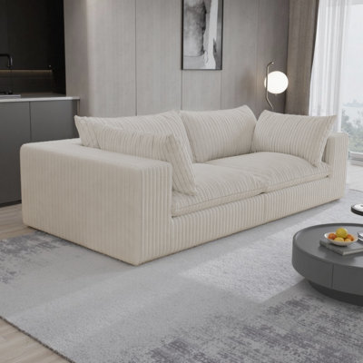 39.8" Cloud Sofa Loveseat 2-Seater Couch Plush Corduroy Fabric, Double-Layer Feather-Filled Cushion, No Assembly Required, Modular Design for Living Room & Bedroom