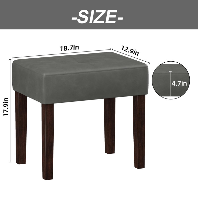 Tabouret de repose-pieds rectangulaire en cuir Nakendra, H 18,8 po x l 19,84 po x P 13,94 po, Gris