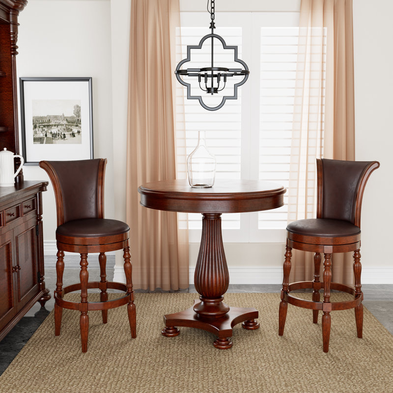 Laiklyn Swivel Solid Wood Bar Stool with PU Upholstered Cushion and Footrest, 2, Dark Brown
