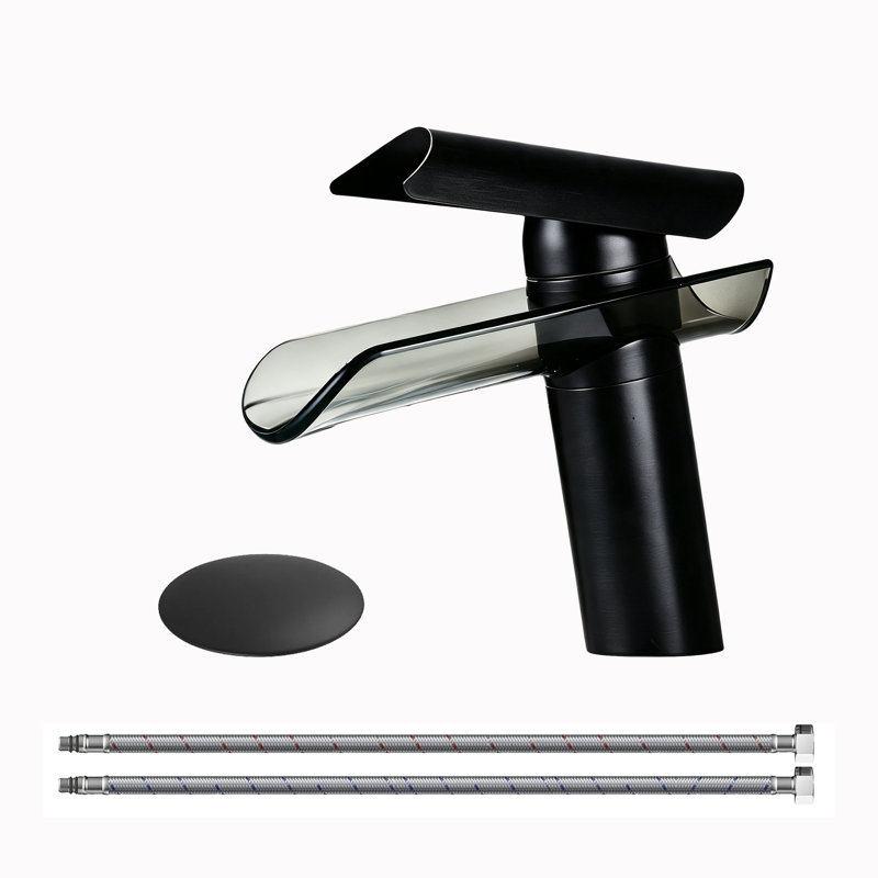 Robinet pour salle de bain à poignée simple avec drain, Noir mat
