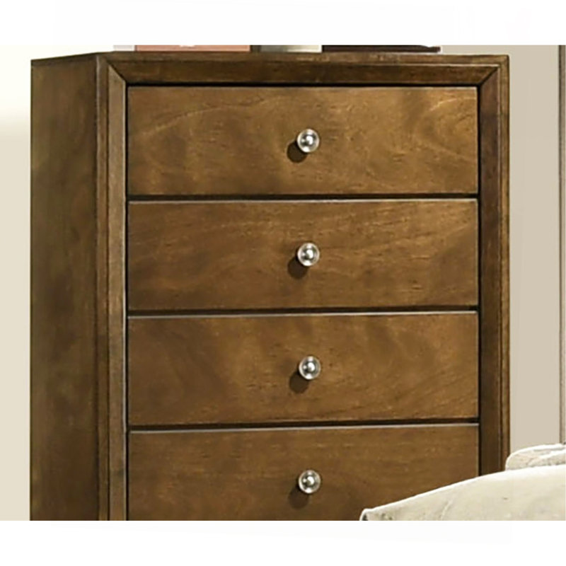Mobilier de chambre à coucher style transitionnel 1 pièce avec 5 tiroirs en queue d'aronde et boutons en métal finition noyer