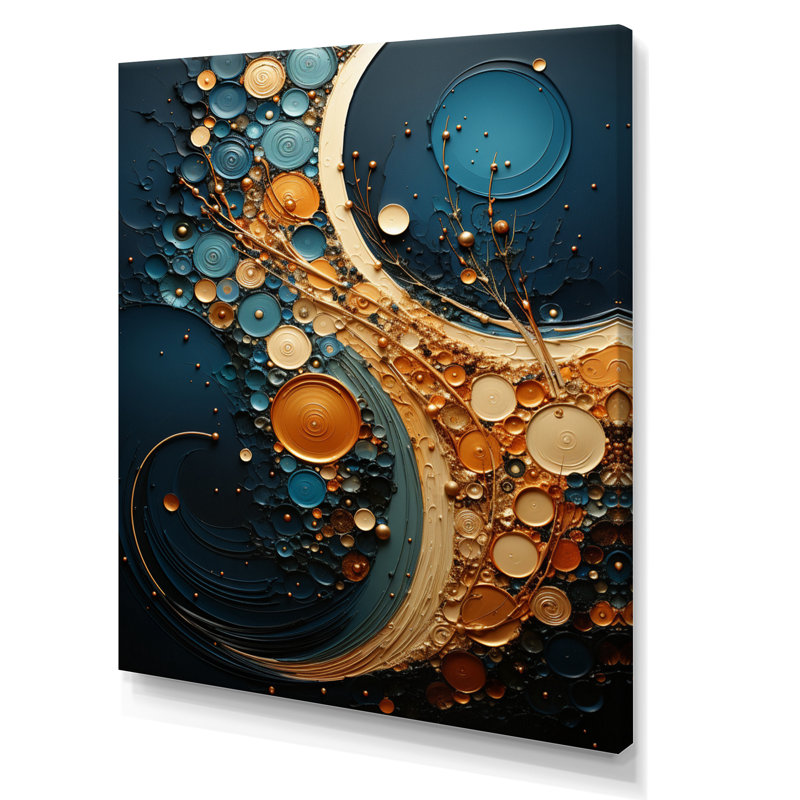 «Nishchal Gold Teal Abstract Spirals II», reproduction sur toile, H 44 po x l 34 po x P 1,5 po