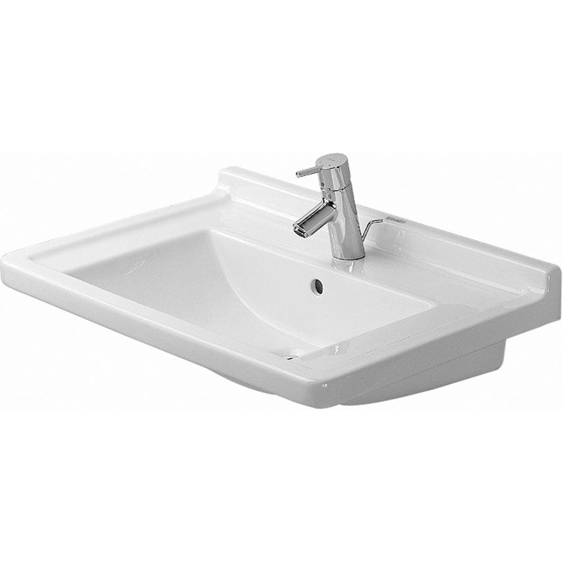 Duravit Starck 3 Ceramic 28" Wall Mount Bathroom Sink with Overflow, Single Hole