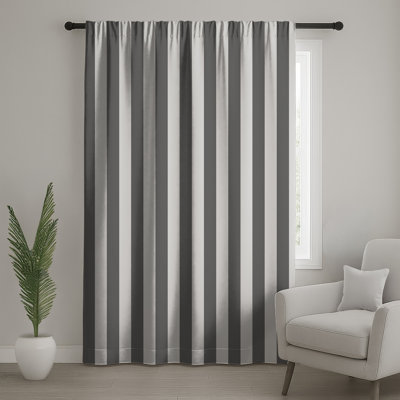 Gray White Striped Window Curtains, Striped Sheer & Blockout Curtains - 1 Panel